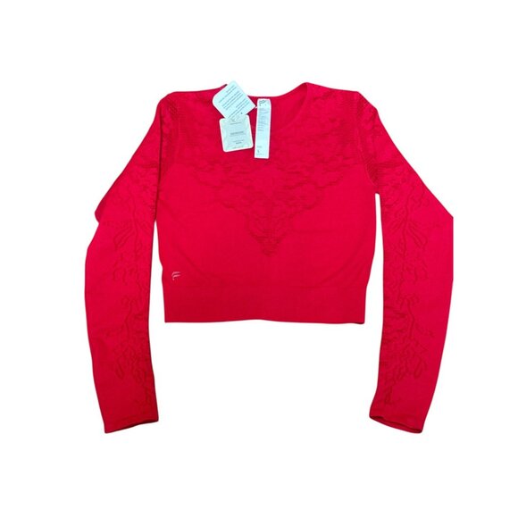 NEW Fabletics Size L Seamless Lace Long-Sleeve Cropped Top Bold Red Activewear - Picture 9 of 10